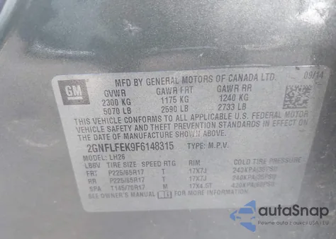 2015 Chevrolet Equinox 1Lt from USA, damaged, VIN 2GNFLFEK9F6148315